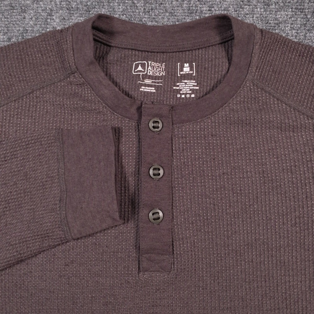 Triple Aught Design Henley Mens M Charcoal Merino Wool Waffle Knit Made in USA